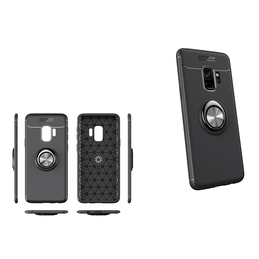 Finger Ring Kickstand TPU Back Case for Samsung Galaxy S9 SM-G960 (Built-in Metal Sheet)