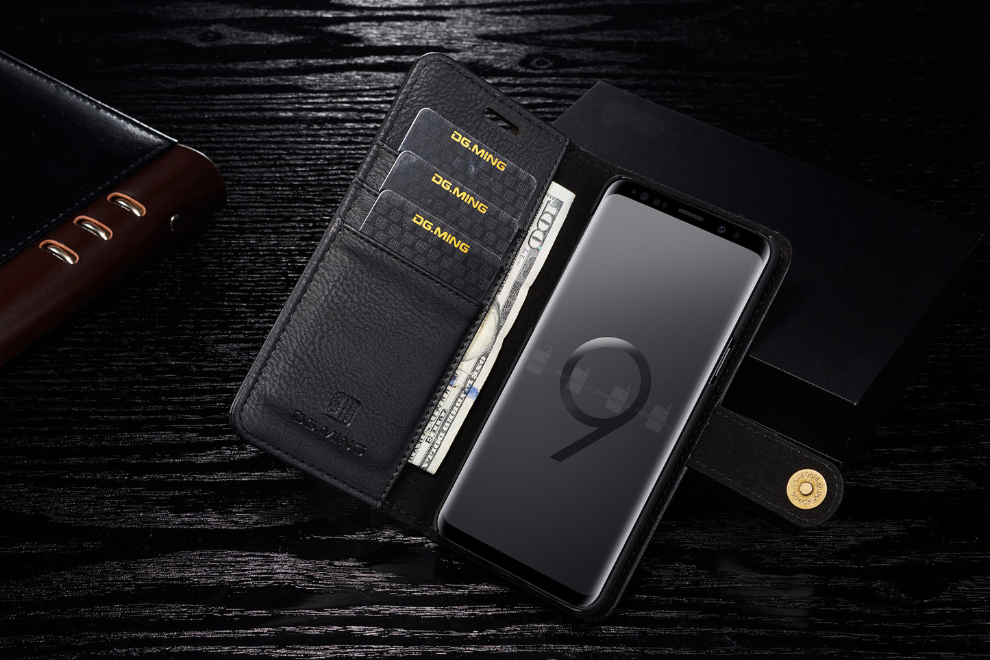 DG.MING For Samsung Galaxy S9 SM-G960 Detachable 2-in-1 Anti-scratch Split Leather Wallet Case + PC Back Case