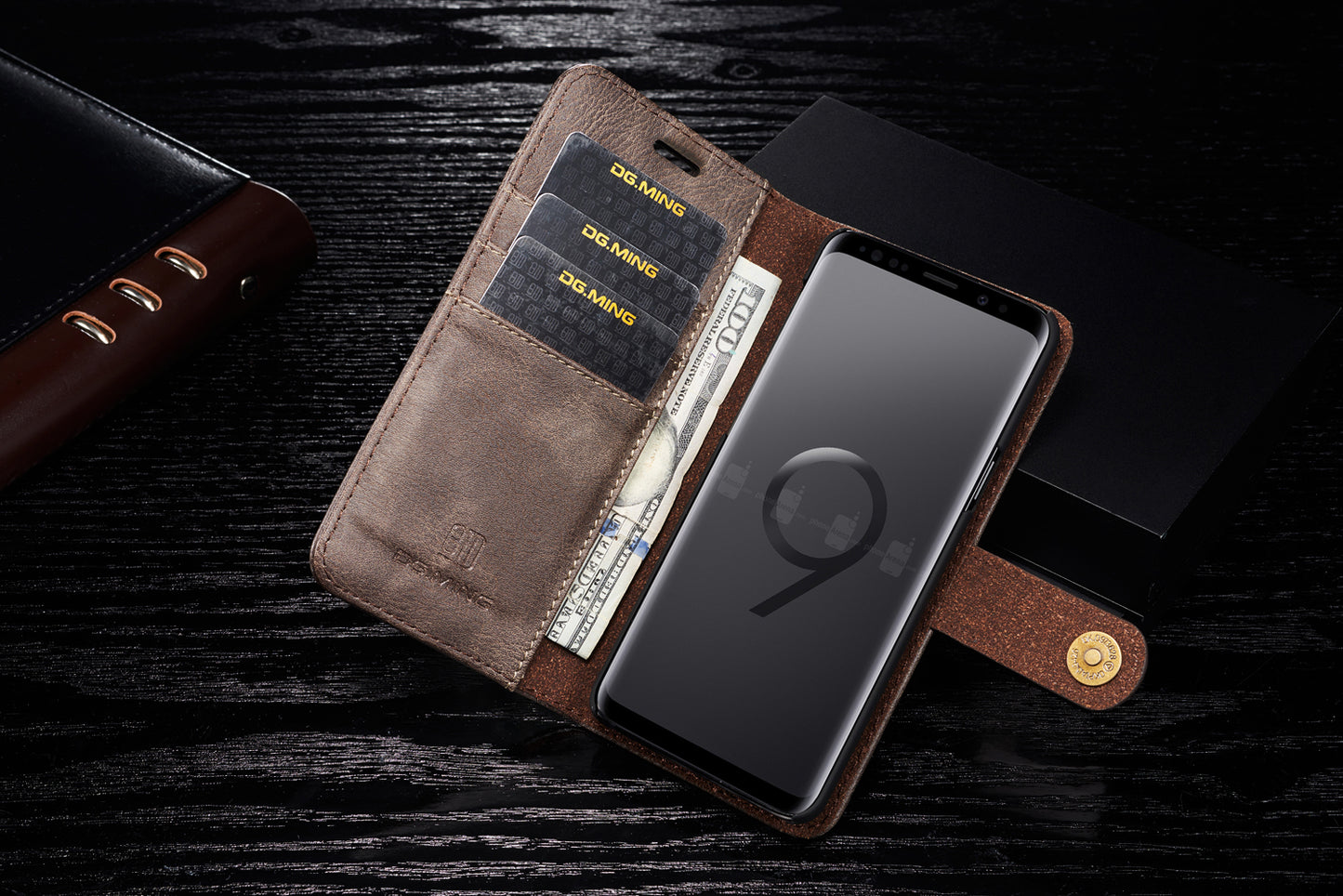 DG.MING For Samsung Galaxy S9 SM-G960 Detachable 2-in-1 Anti-scratch Split Leather Wallet Case + PC Back Case