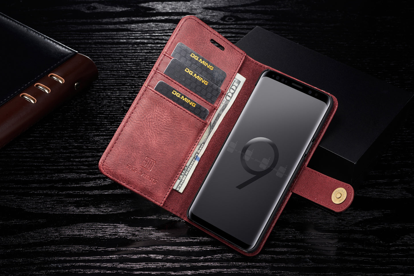DG.MING For Samsung Galaxy S9 SM-G960 Detachable 2-in-1 Anti-scratch Split Leather Wallet Case + PC Back Case