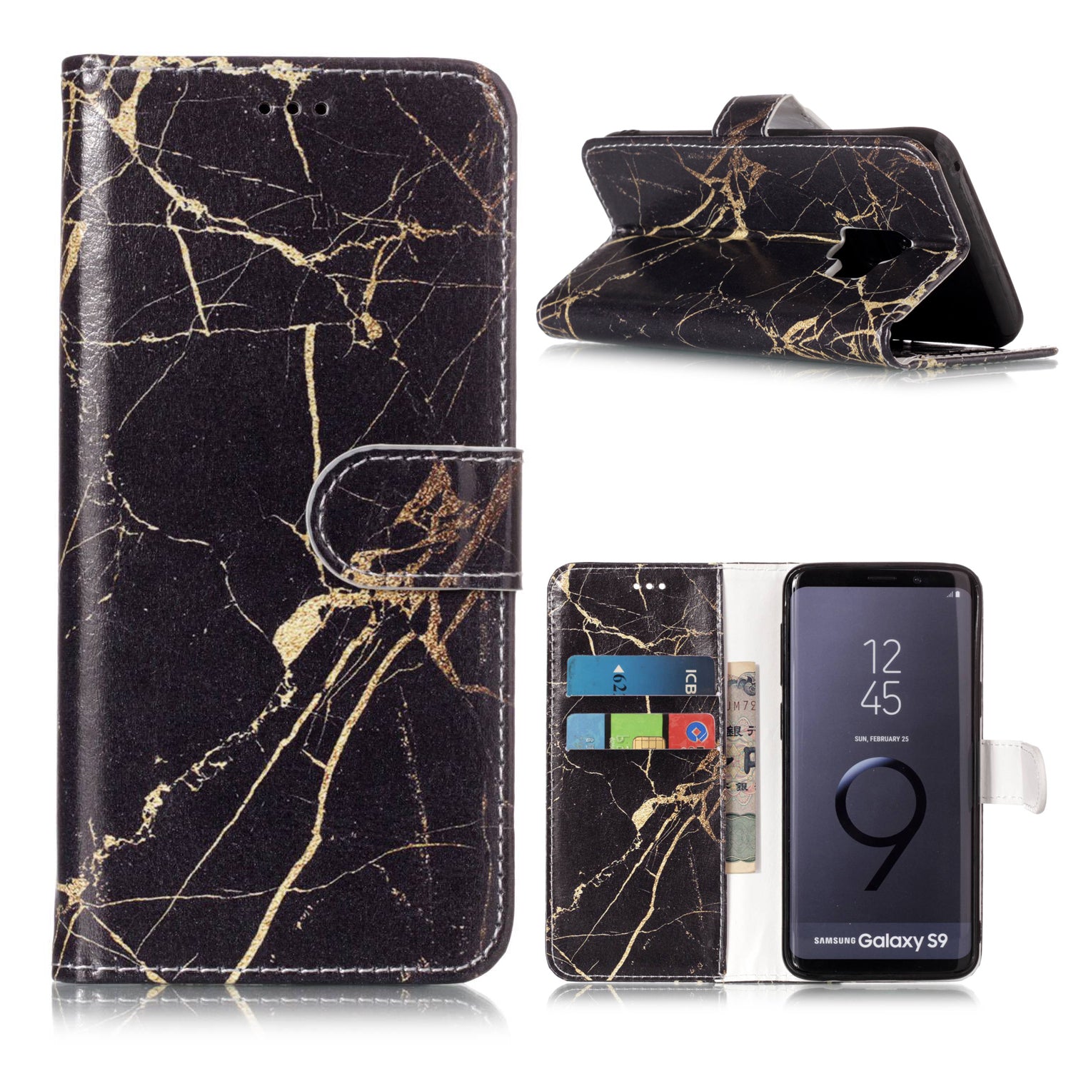 Patterned PU Leather Wallet Stand Phone Casing for Samsung Galaxy S9 G960