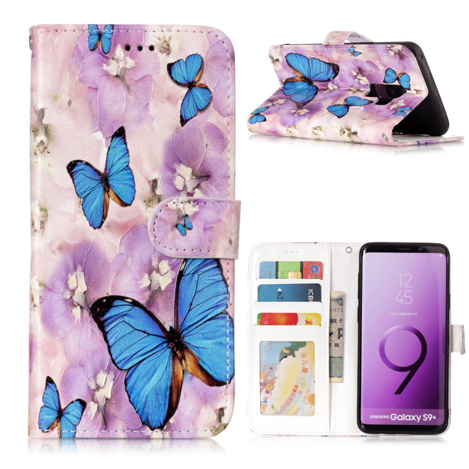 Pattern Printing Rubberized Wallet Leather Case for Samsung Galaxy S9+ G965