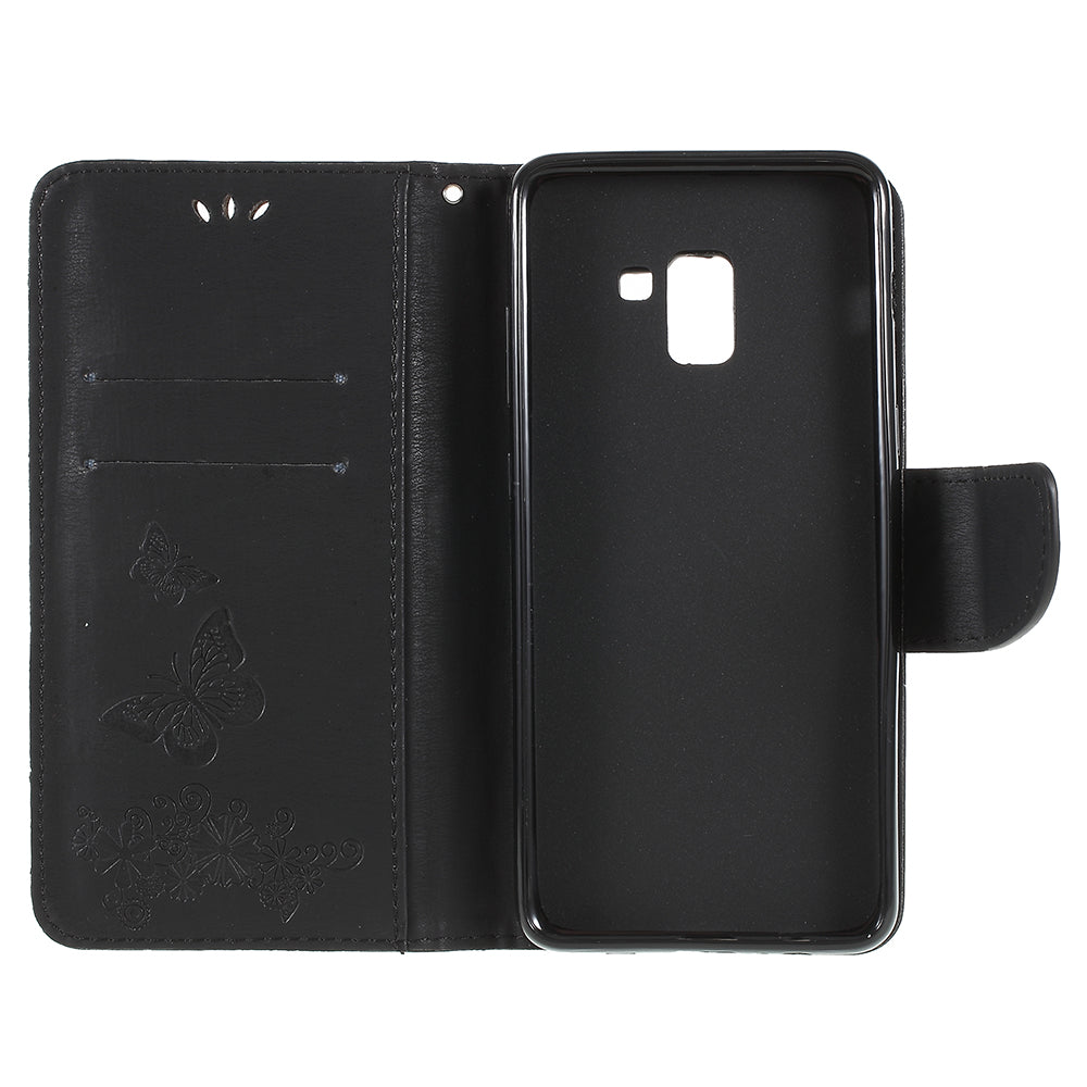 Imprinted Butterfly Flowers Wallet Stand Leather Case for Samsung Galaxy A8 (2018)
