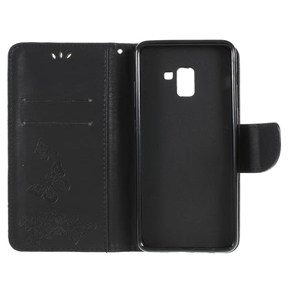 Imprinted Butterfly Flowers Wallet Stand Leather Case for Samsung Galaxy A8 (2018)