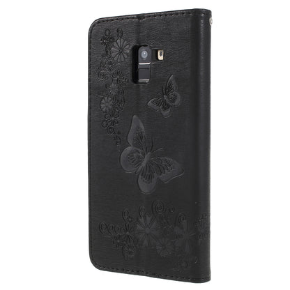 Imprinted Butterfly Flowers Wallet Stand Leather Case for Samsung Galaxy A8 (2018)
