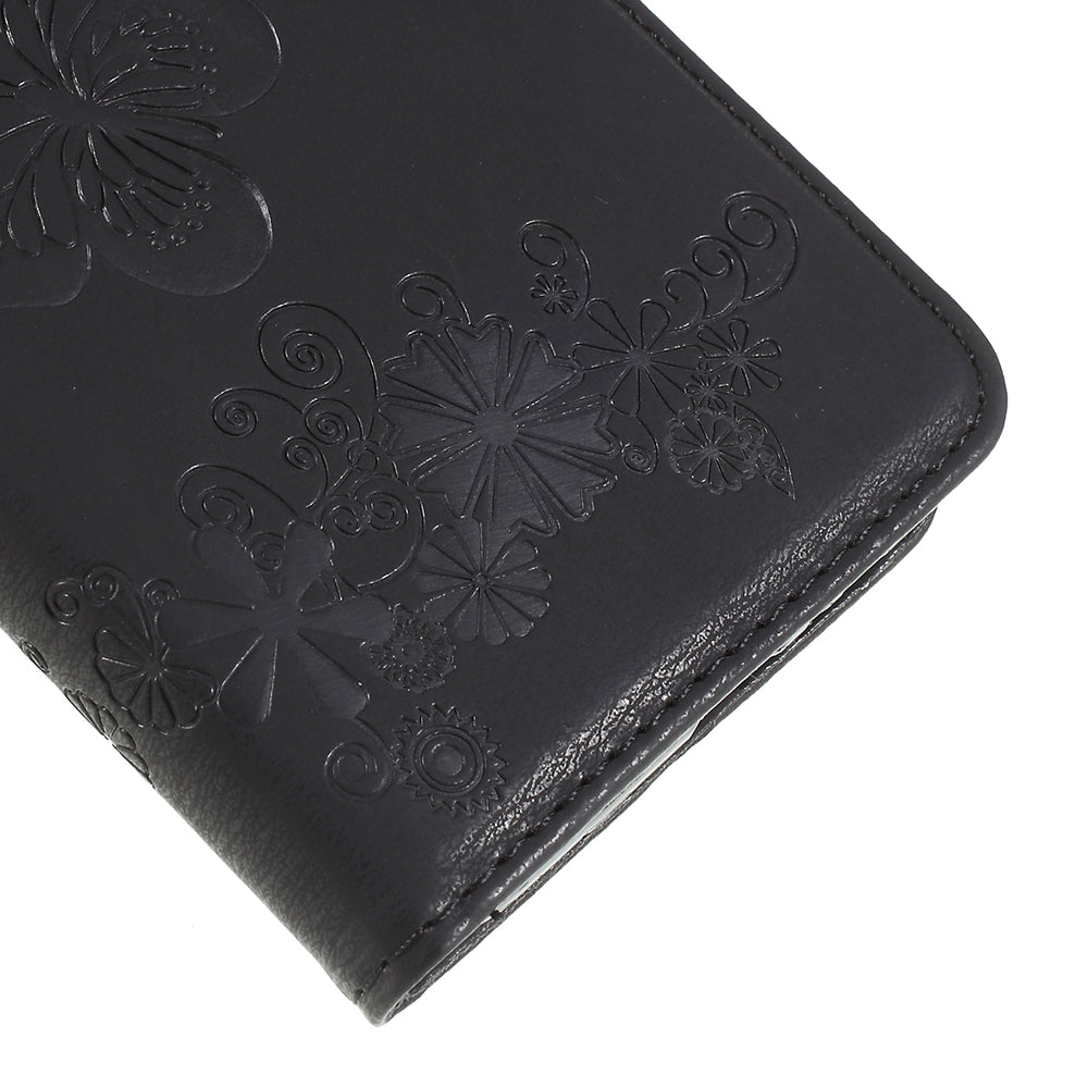 Imprinted Butterfly Flowers Wallet Stand Leather Case for Samsung Galaxy A8 (2018)