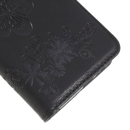 Imprinted Butterfly Flowers Wallet Stand Leather Case for Samsung Galaxy A8 (2018)