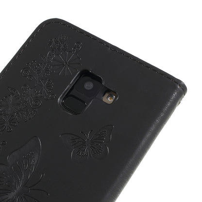 Imprinted Butterfly Flowers Wallet Stand Leather Case for Samsung Galaxy A8 (2018)