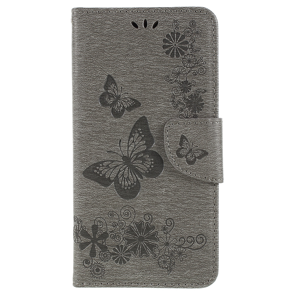 Imprinted Butterfly Flowers Wallet Stand Leather Case for Samsung Galaxy A8 (2018)