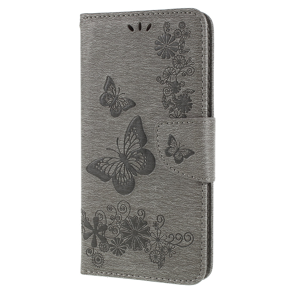 Imprinted Butterfly Flowers Wallet Stand Leather Case for Samsung Galaxy A8 (2018)