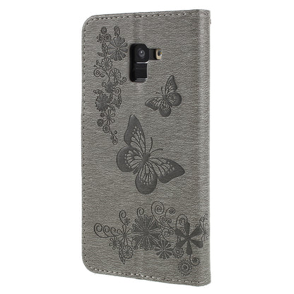 Imprinted Butterfly Flowers Wallet Stand Leather Case for Samsung Galaxy A8 (2018)