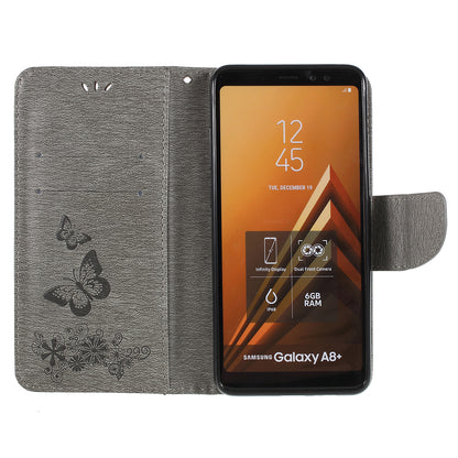 Imprinted Butterfly Flowers Wallet Stand Leather Case for Samsung Galaxy A8 (2018)