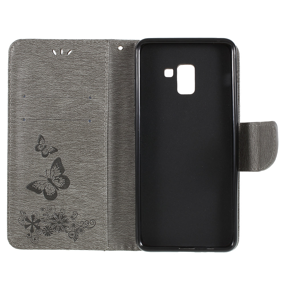 Imprinted Butterfly Flowers Wallet Stand Leather Case for Samsung Galaxy A8 (2018)