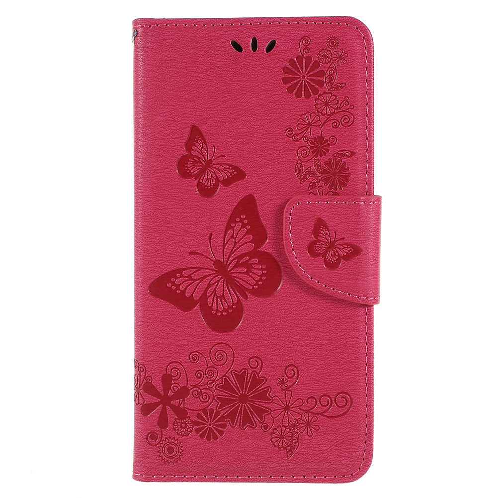 Imprinted Butterfly Flowers Wallet Stand Leather Case for Samsung Galaxy A8 (2018)