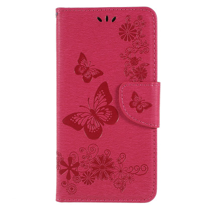 Imprinted Butterfly Flowers Wallet Stand Leather Case for Samsung Galaxy A8 (2018)