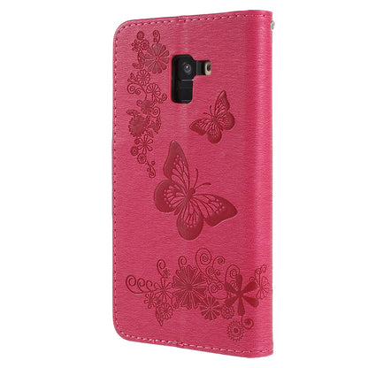 Imprinted Butterfly Flowers Wallet Stand Leather Case for Samsung Galaxy A8 (2018)