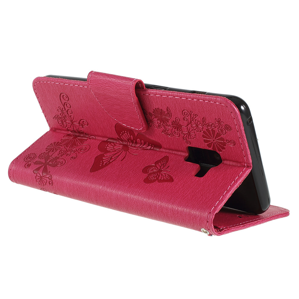 Imprinted Butterfly Flowers Wallet Stand Leather Case for Samsung Galaxy A8 (2018)