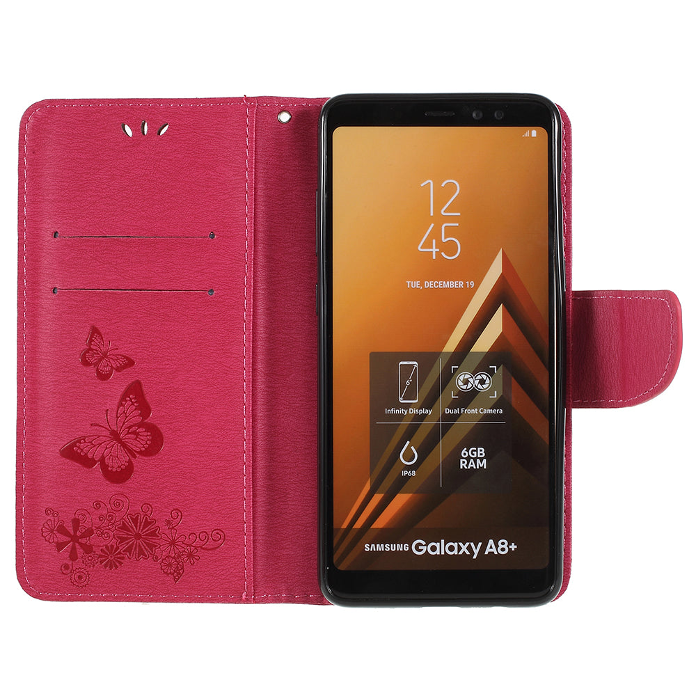 Imprinted Butterfly Flowers Wallet Stand Leather Case for Samsung Galaxy A8 (2018)