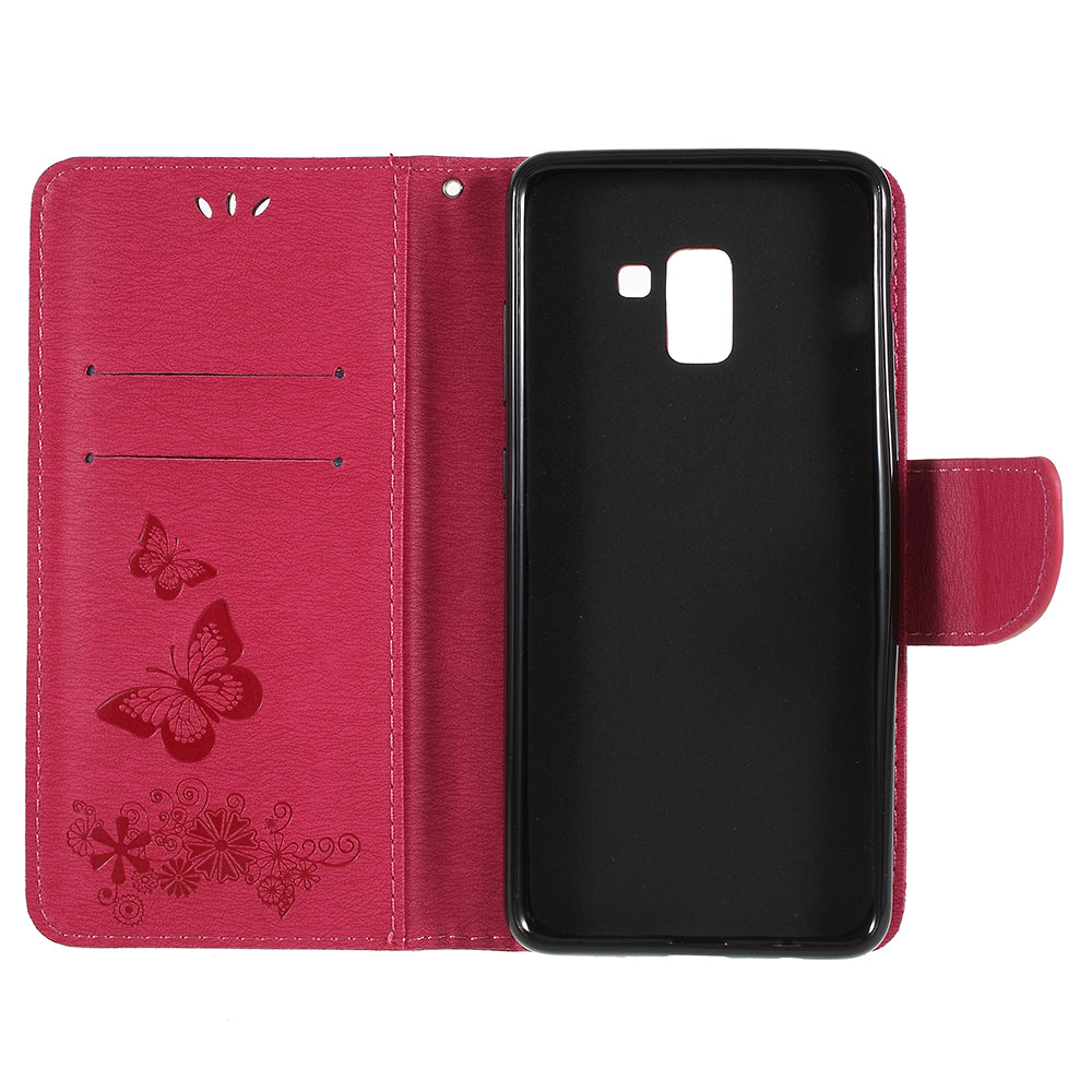 Imprinted Butterfly Flowers Wallet Stand Leather Case for Samsung Galaxy A8 (2018)