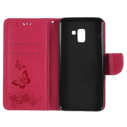 Imprinted Butterfly Flowers Wallet Stand Leather Case for Samsung Galaxy A8 (2018)