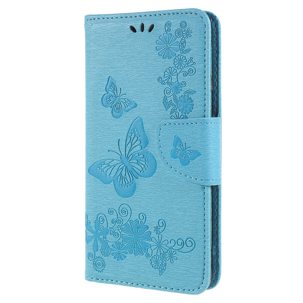 Imprinted Butterfly Flowers Wallet Stand Leather Case for Samsung Galaxy A8 (2018)