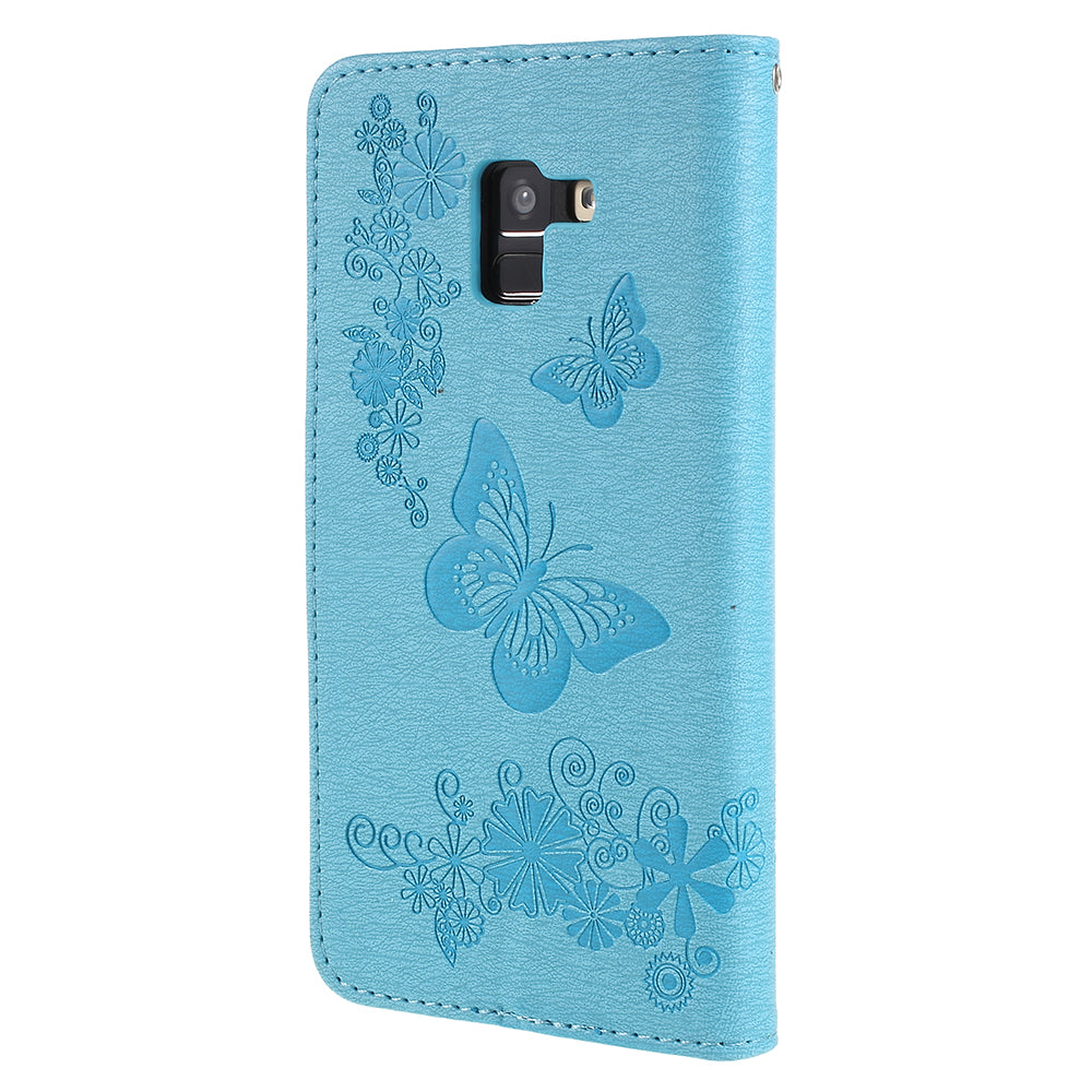Imprinted Butterfly Flowers Wallet Stand Leather Case for Samsung Galaxy A8 (2018)