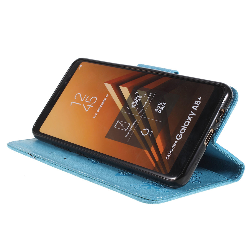 Imprinted Butterfly Flowers Wallet Stand Leather Case for Samsung Galaxy A8 (2018)