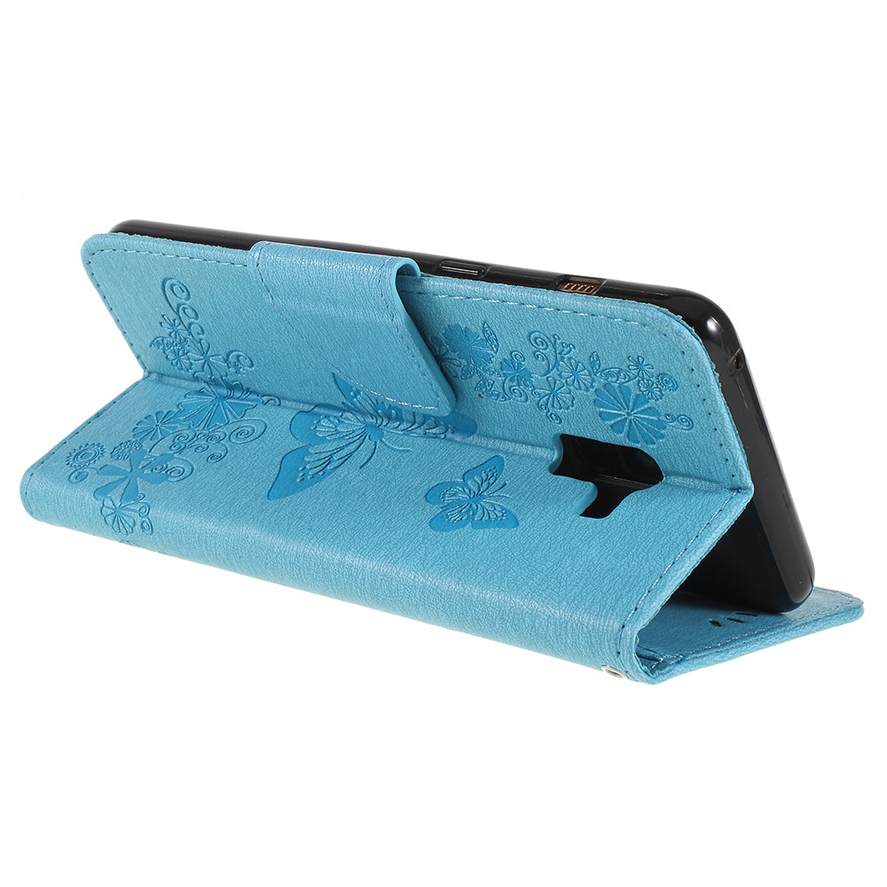 Imprinted Butterfly Flowers Wallet Stand Leather Case for Samsung Galaxy A8 (2018)