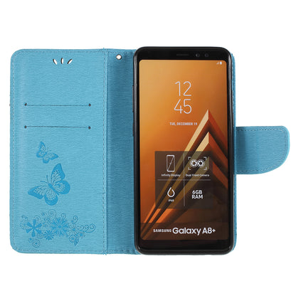 Imprinted Butterfly Flowers Wallet Stand Leather Case for Samsung Galaxy A8 (2018)