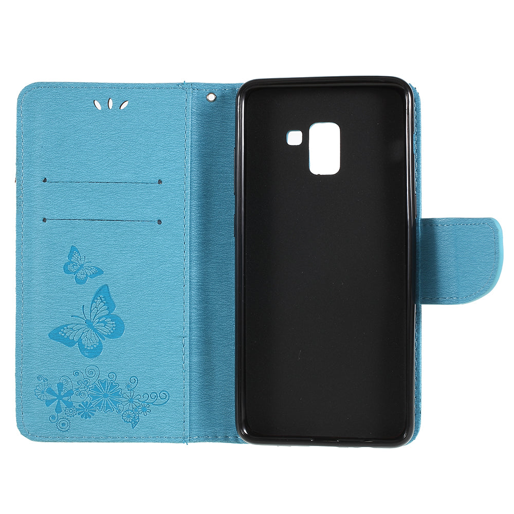 Imprinted Butterfly Flowers Wallet Stand Leather Case for Samsung Galaxy A8 (2018)