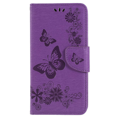 Imprinted Butterfly Flowers Wallet Stand Leather Case for Samsung Galaxy A8 (2018)