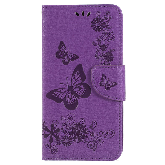 Imprinted Butterfly Flowers Wallet Stand Leather Case for Samsung Galaxy A8 (2018)