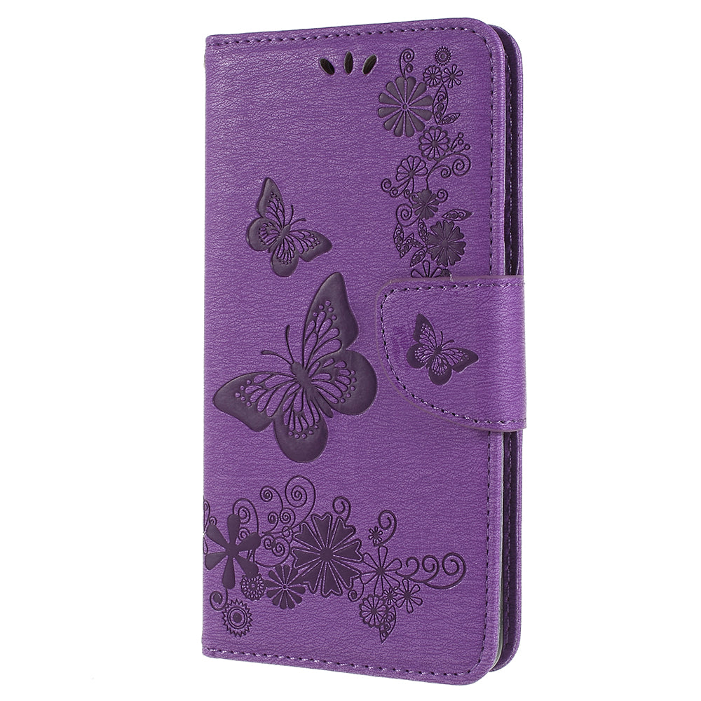Imprinted Butterfly Flowers Wallet Stand Leather Case for Samsung Galaxy A8 (2018)