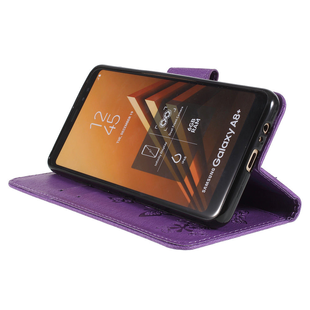 Imprinted Butterfly Flowers Wallet Stand Leather Case for Samsung Galaxy A8 (2018)