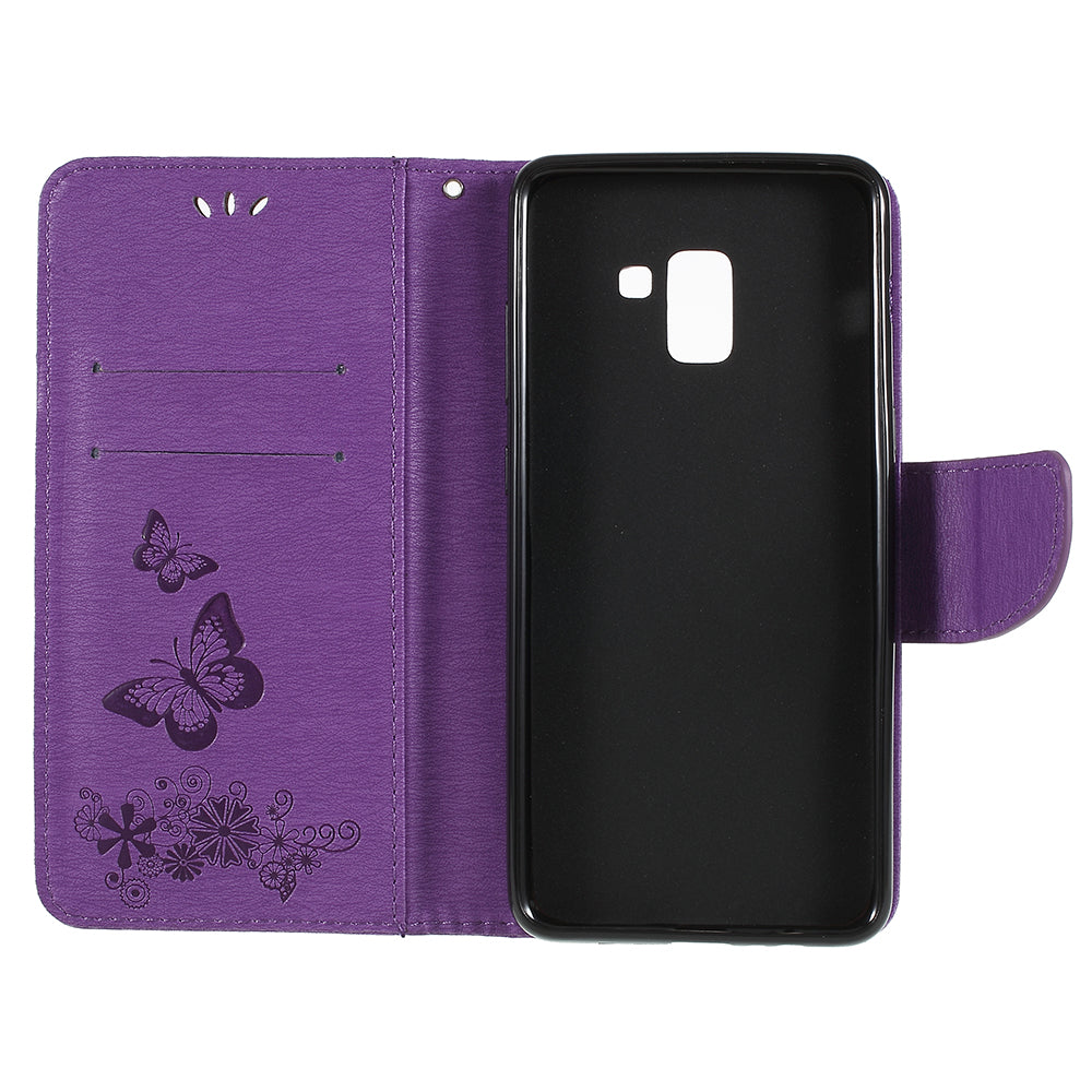 Imprinted Butterfly Flowers Wallet Stand Leather Case for Samsung Galaxy A8 (2018)