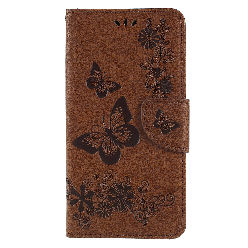 Imprinted Butterfly Flowers Wallet Stand Leather Case for Samsung Galaxy A8 (2018)