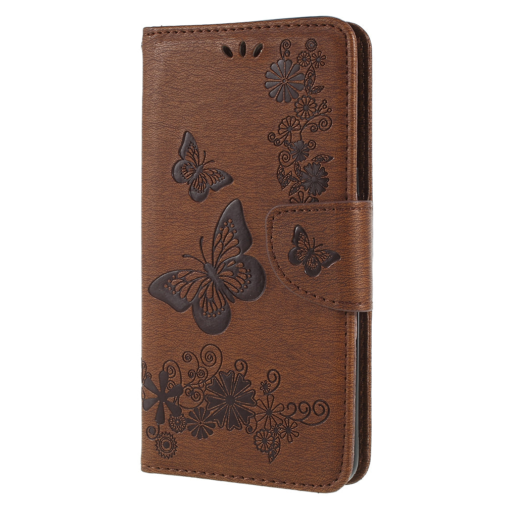 Imprinted Butterfly Flowers Wallet Stand Leather Case for Samsung Galaxy A8 (2018)