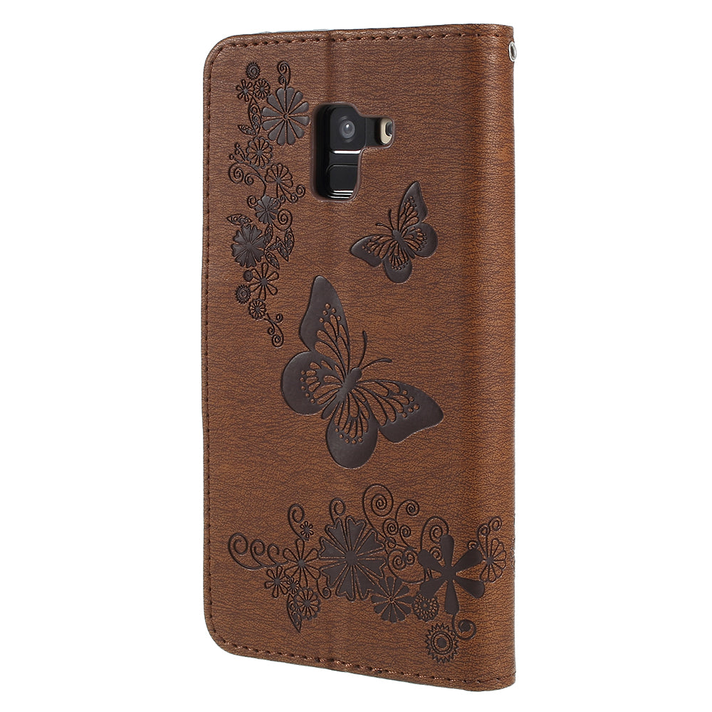 Imprinted Butterfly Flowers Wallet Stand Leather Case for Samsung Galaxy A8 (2018)