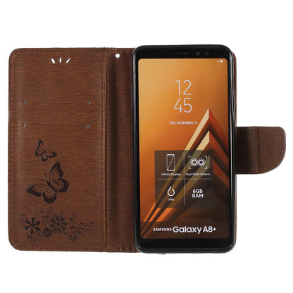 Imprinted Butterfly Flowers Wallet Stand Leather Case for Samsung Galaxy A8 (2018)