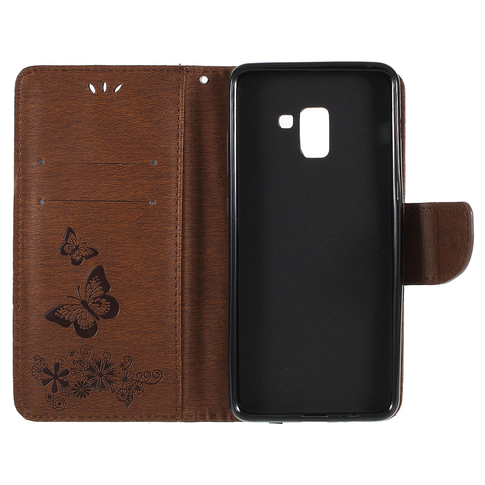 Imprinted Butterfly Flowers Wallet Stand Leather Case for Samsung Galaxy A8 (2018)