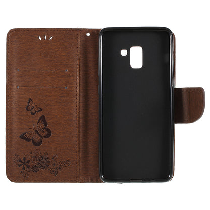 Imprinted Butterfly Flowers Wallet Stand Leather Case for Samsung Galaxy A8 (2018)