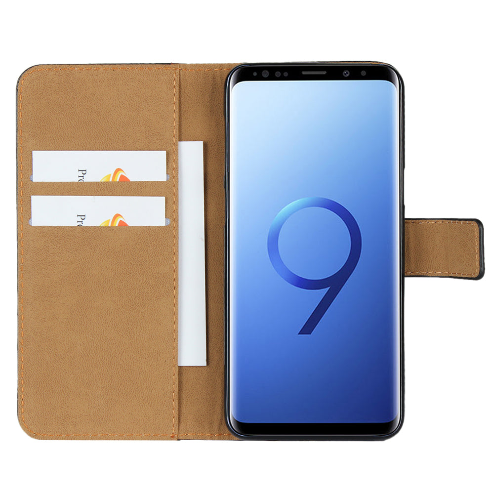 Premium Split Leather Phone Cover Case for Samsung Galaxy S9 G960 with Wallet Stand Functions