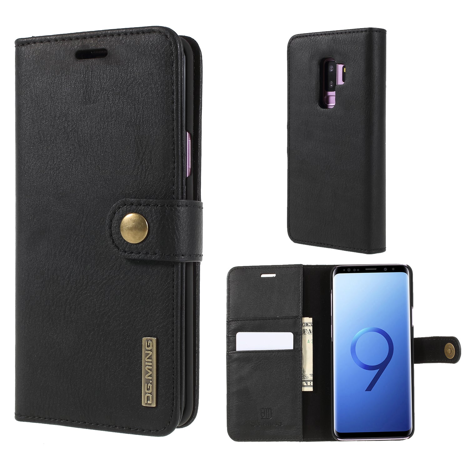 DG.MING For Samsung Galaxy S9+ SM-G965 Protective Phone Case Detachable 2-in-1 Split Leather Flip Cover with Wallet