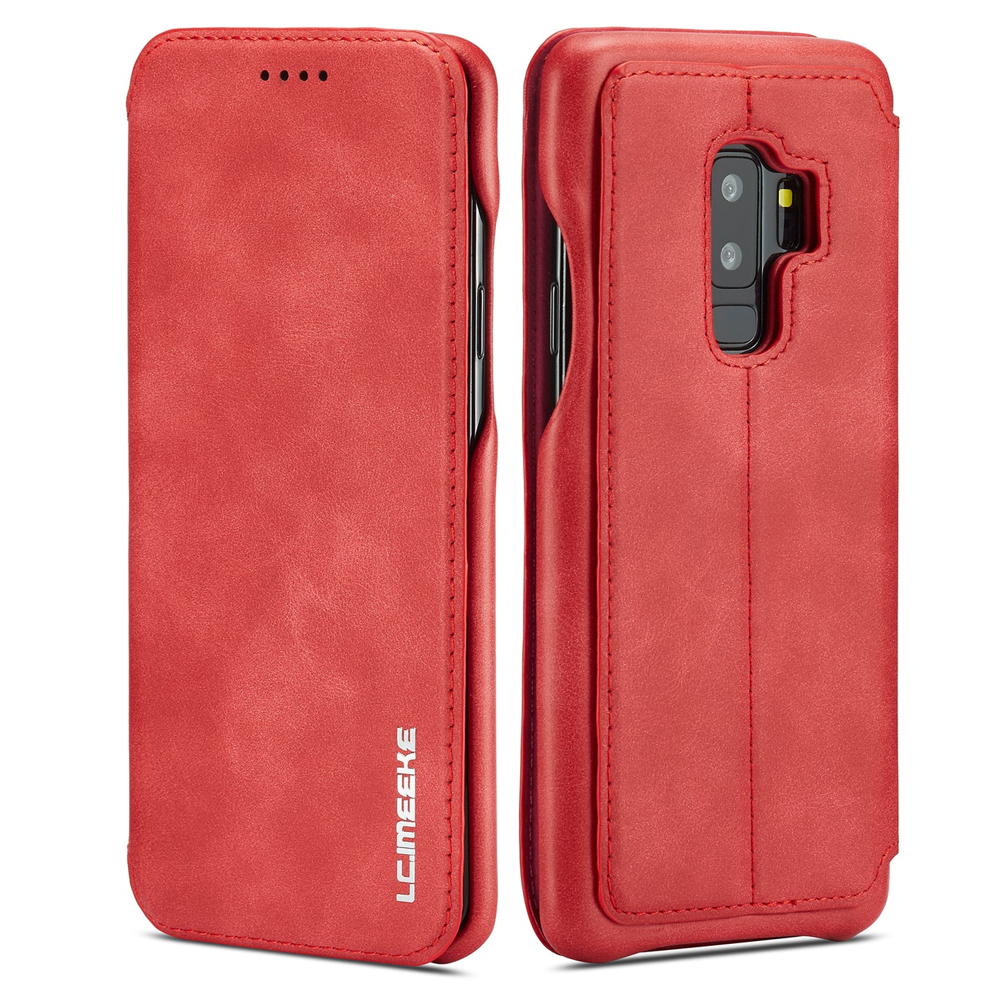 LC.IMEEKE for Samsung Galaxy S9+ G965 Vintage Style Leather Card Holder Protection Phone Case with Stand