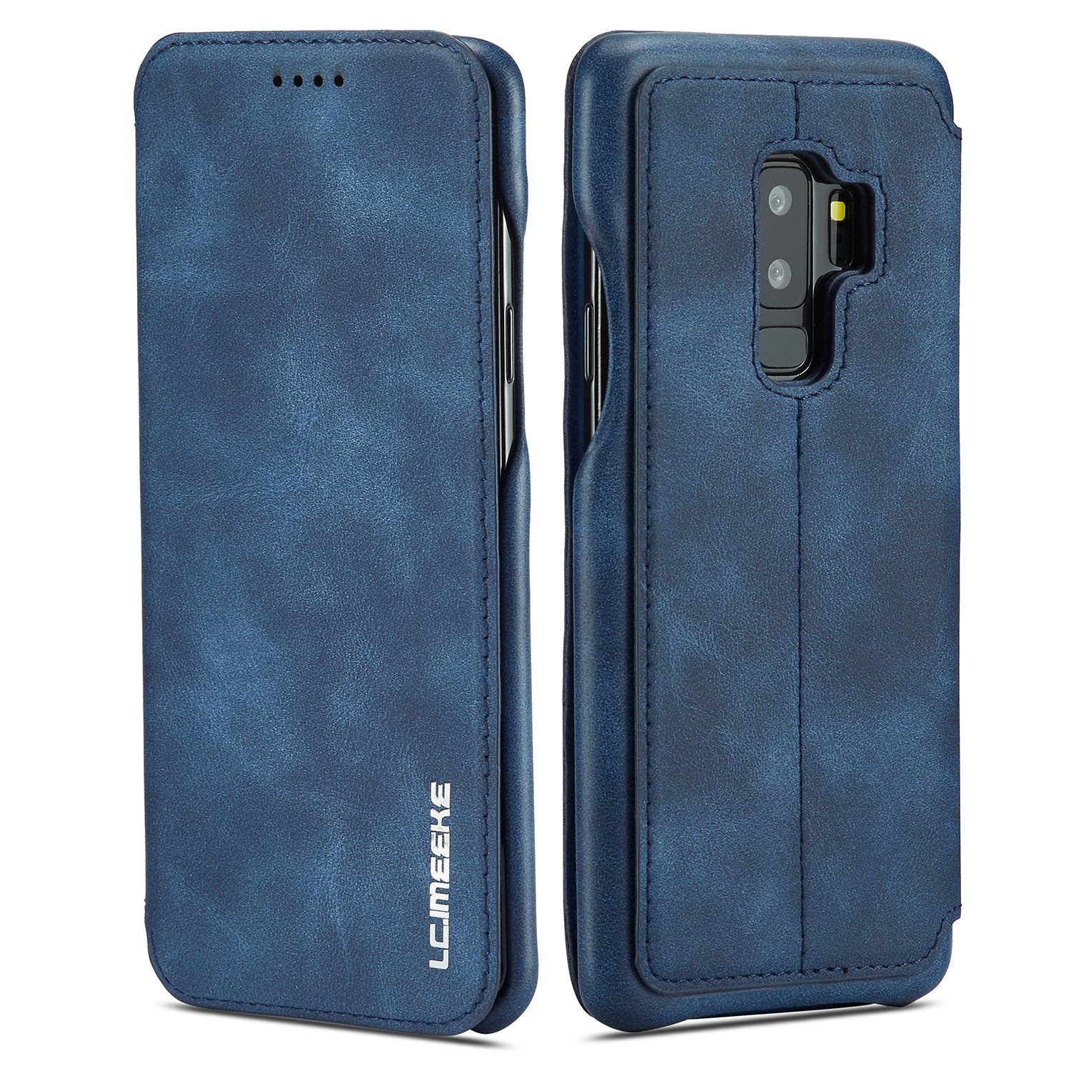 LC.IMEEKE for Samsung Galaxy S9+ G965 Vintage Style Leather Card Holder Protection Phone Case with Stand
