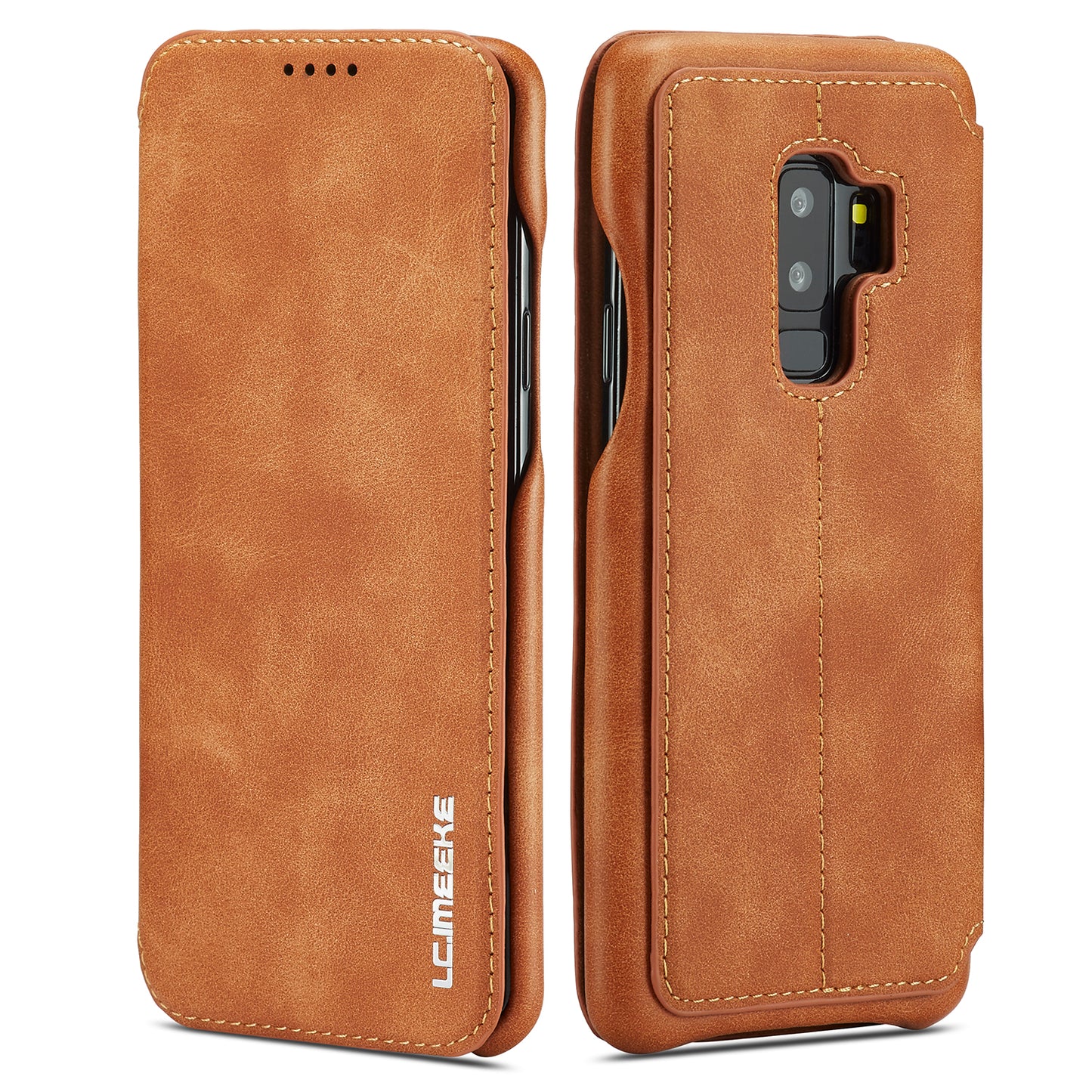 LC.IMEEKE for Samsung Galaxy S9+ G965 Vintage Style Leather Card Holder Protection Phone Case with Stand