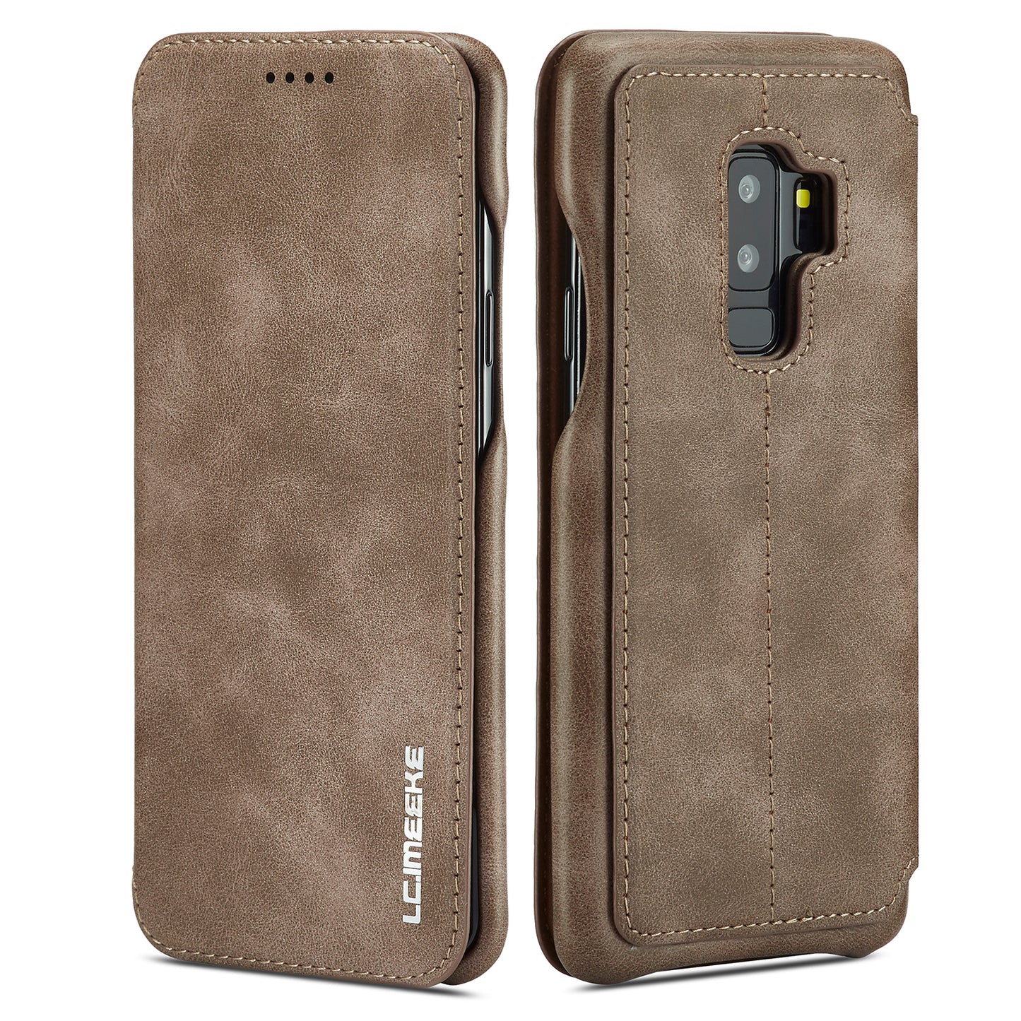 LC.IMEEKE for Samsung Galaxy S9+ G965 Vintage Style Leather Card Holder Protection Phone Case with Stand