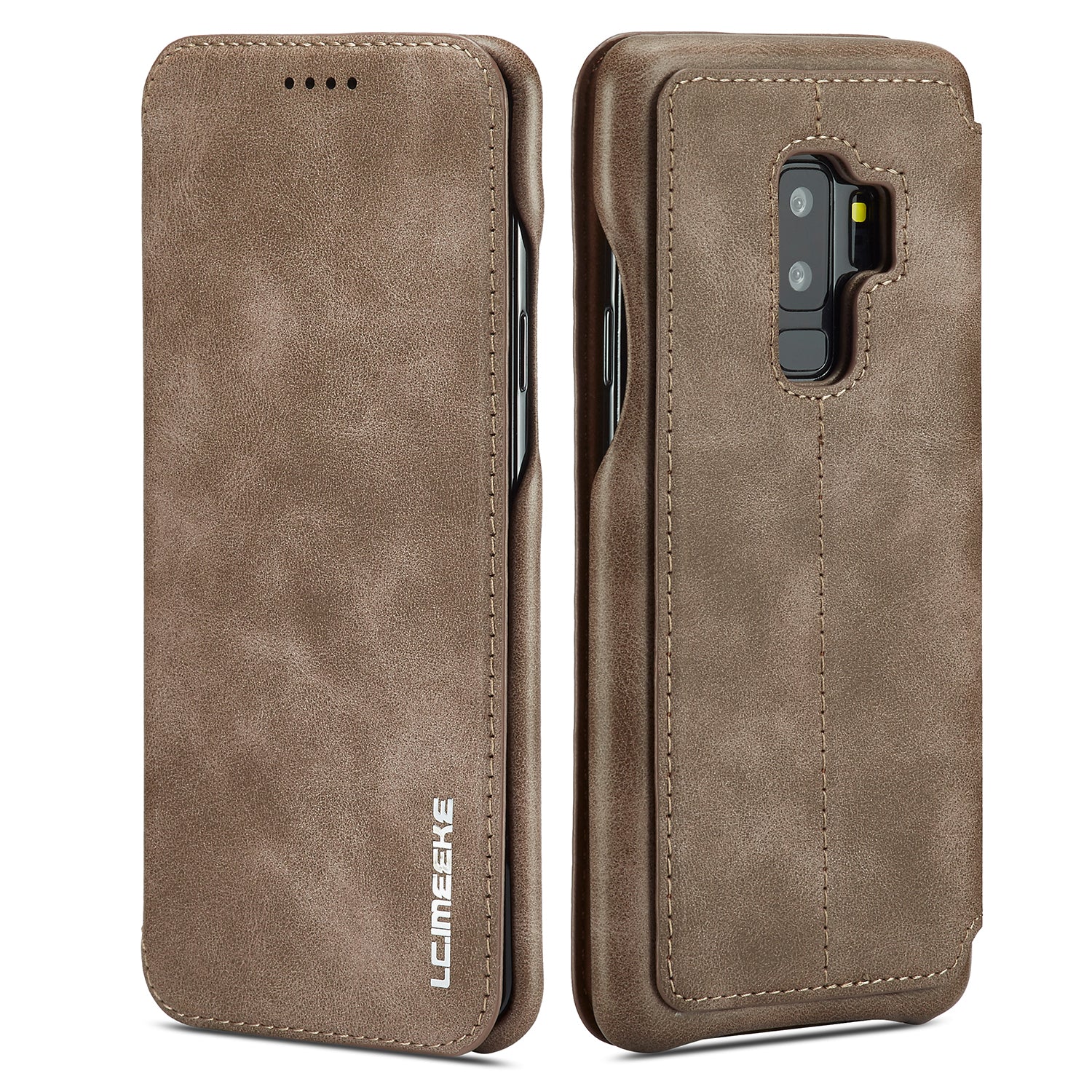 LC.IMEEKE for Samsung Galaxy S9+ G965 Vintage Style Leather Card Holder Protection Phone Case with Stand
