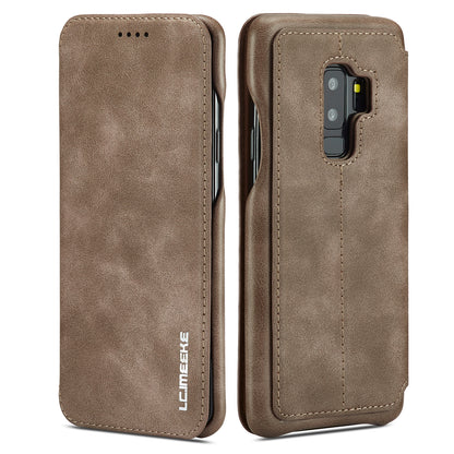 LC.IMEEKE for Samsung Galaxy S9+ G965 Vintage Style Leather Card Holder Protection Phone Case with Stand