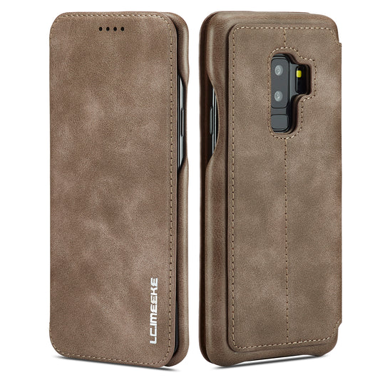 LC.IMEEKE for Samsung Galaxy S9+ G965 Vintage Style Leather Card Holder Protection Phone Case with Stand